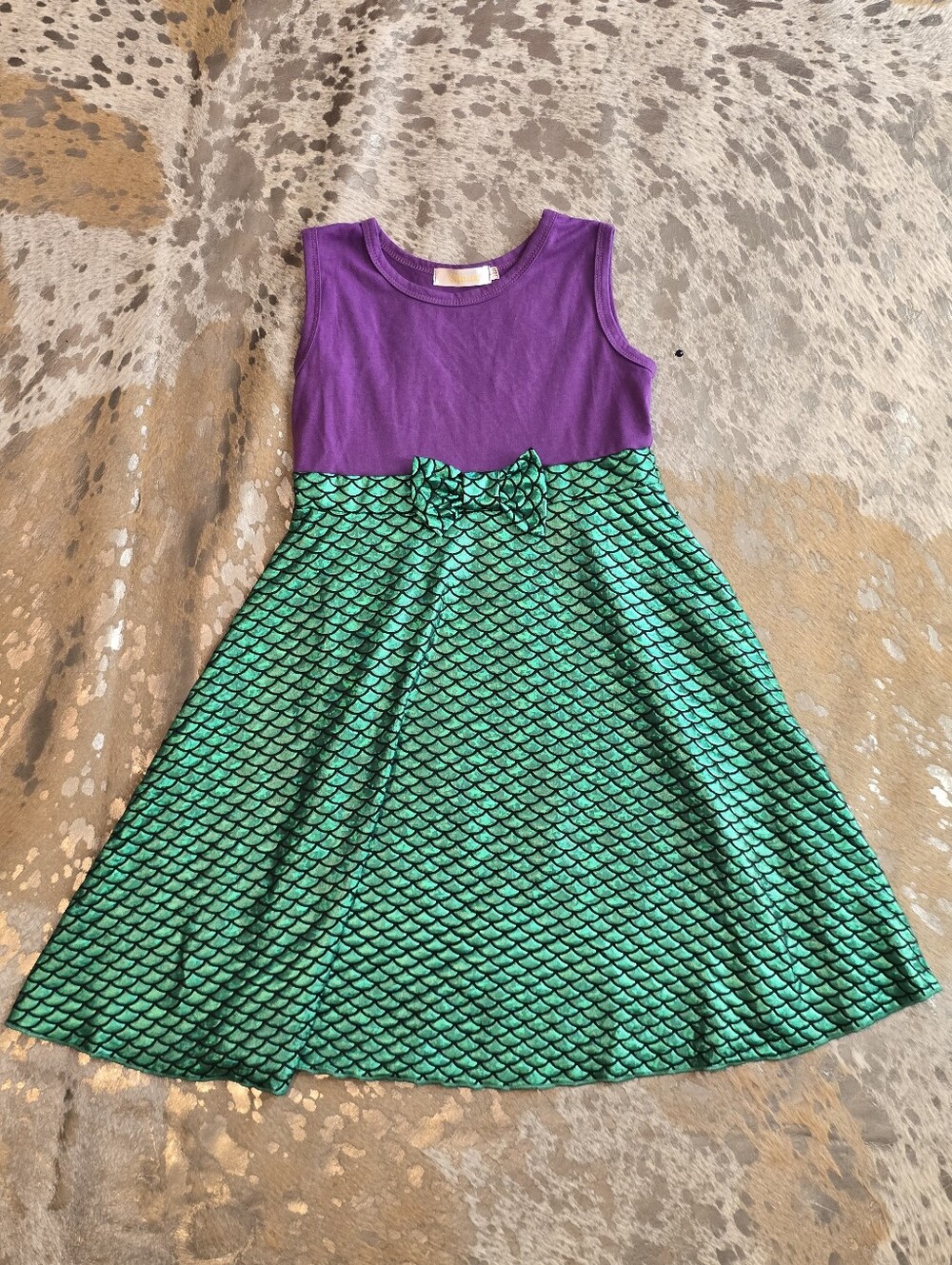Purple Top Green Mermaid-Scale Girls Dress